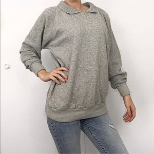 Vintage Basic Gray Polo Sweatshirt Jumper Retro L